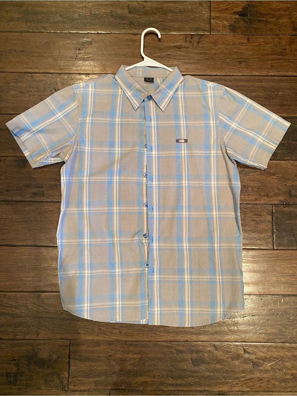 Oakley Men's Short-Sleeve Plaid Button-Down Shirt - Light Blue & Tan